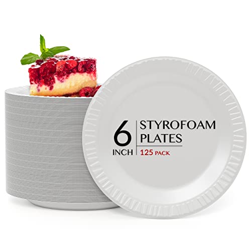 125 Pack Styrofoam Plates, Foam Plates, Disposable Plates For Party, Dessert Plates Disposable, Appetizer Plates Disposable, Cake Plates Disposable, Small Disposable Plates, Disposable Plates 6 Inch #TOP2