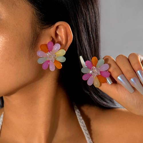 Pendientes de Flores de pétalos de Resina de Colores Frescos y Dulces, Pendientes de dopamina con Temperamento, Pendientes femeninos-27719-color