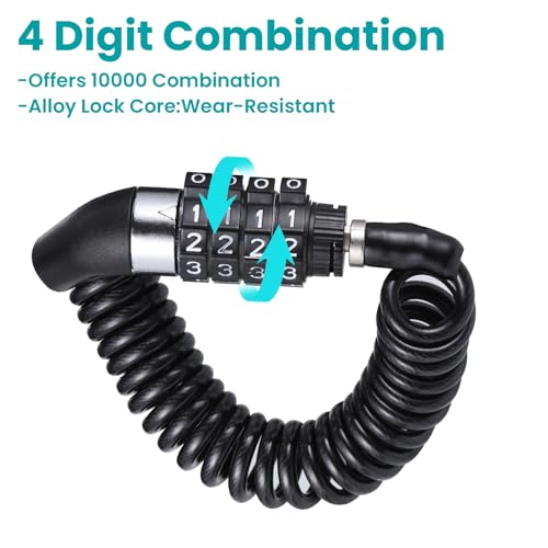 Hejo 2 Pcs Bike Helmet Lock Combination, Motorcycle Helmet Lock, Multi-Function Heavy Duty Bicycle Lock 4-Digits Codes for Outdoor (Black) - Image 2