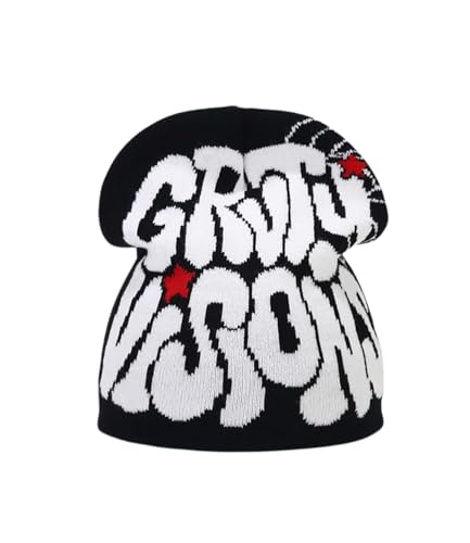 Image of Printed Beanie Hat, Beanies Y2K Winter Hats Streetwear Skull Cap Double-Layer Knitted Beanies Warm Knit Beanie, Hip Hop Streetwear Clothing