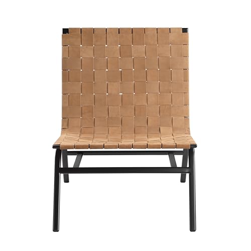 Sillón con Cuero Trenzado Marrón y Estructura Metálica miniatura 3