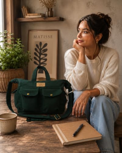Image of ROUGH Canvas Cotton messenger bag.15'' Lap top. Large size 36x27x11 cm(12Ltr) Metal zipper closure. Allround pockets. Vintage look. Antique fittings.Sustainable