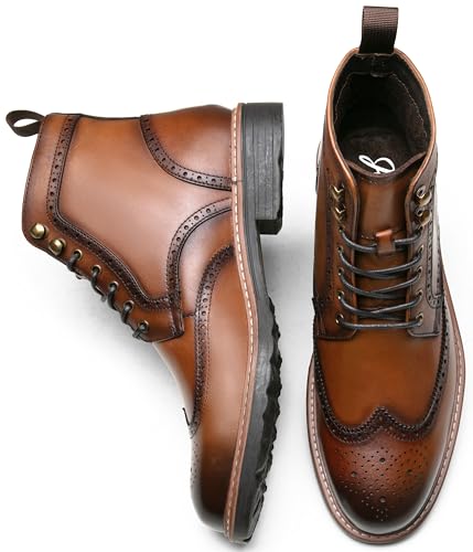 Image of Jousen Leather Boots for Men Dress Retro Classic Design Mens Boots Cap Toe Boot Black Rubber Sole