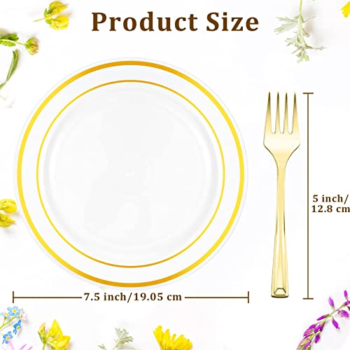 Gandeer 340 Pieces 7.5 Inch Plastic Plates With Dessert Forks, Cake Plates Disposable Plastic Appetizer Plates Salad Plates Plastic Party Plates Plastic Forks Heavy Duty For Party And Wedding (Gold) #TOP1