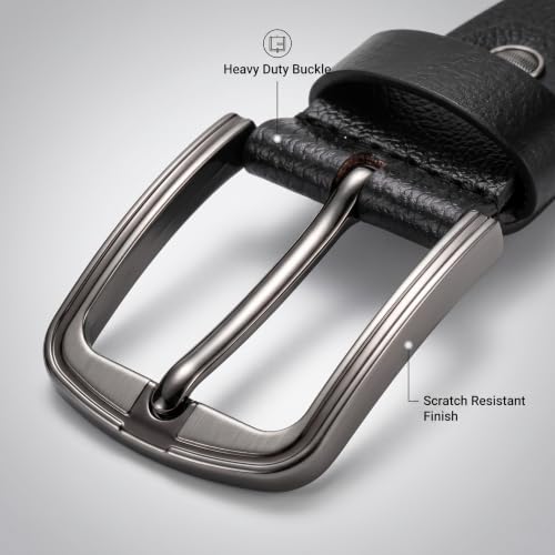 Image of Genuine Leather Belt for Men - Premium Formal & Casual Belt with Metal Buckle - Durable Adjustable Waist Belt for Jeans, Trousers & Office Wear