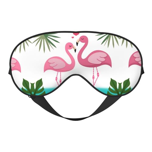 ヤシの葉とフラミンゴのカップルスリープマスク、睡眠用アイマスク、完全に調節可能なストラップアイカバー レディース/メンズ