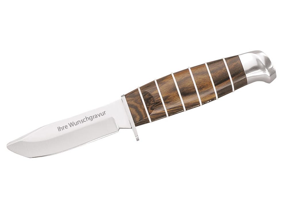Herbertz Schnitzmesser Kindermesser mit Holzgriff und Lederscheide, Vorne Abgerundete Spitze, rostfrei (mit Gravur auf der Klinge)