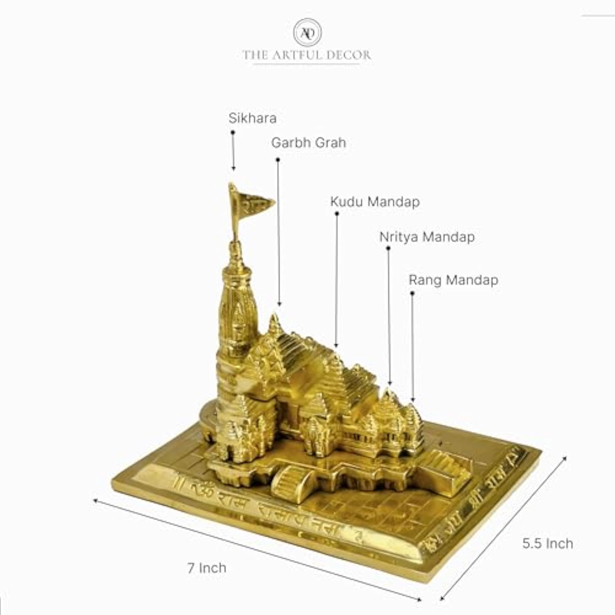 Ram Mandir Ayodhya Model 3D Brass Design, Decorative Gift
