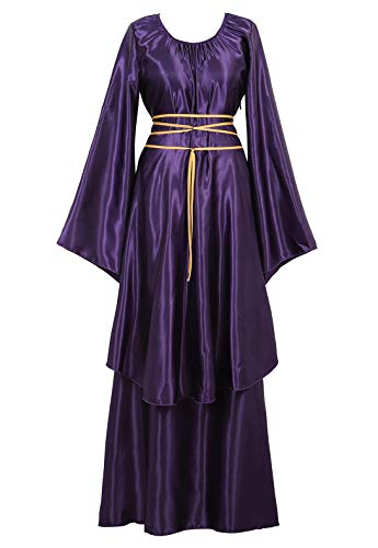 Renaissance Costume Women Medieval Faire Costumes Irish Over Victorian Retro Gown Long Dress Purple Large