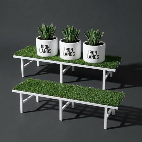 Image of IRON LANDS Metal Pot Stand with Green Grass Mat 72x22x20 Cm | Rust-Proof Matte Powder-Coated for Big Size Plants | Supports Up to 300 Kg| Ideal for Garden Balcony, Outdoor and Indoor Plant Display