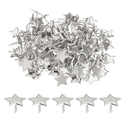 PATIKIL Brads Paper Fasteners, 100 Pcs Mini Metal Star Pastel Brads Round Head Fastener Split Pins for Art Craft Scrapbooking DIY Supplies, Silver Tone, 0.6