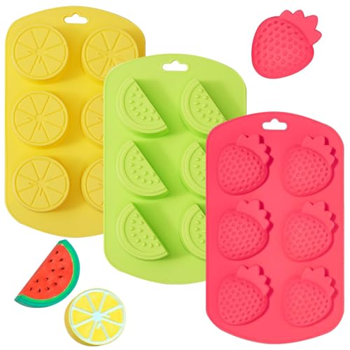 YXHZVON Stampo in Silicone a Forma di Frutta, 3 Pezzi Stampo Cioccolato, DIY Stampi in Silicone per Dolci, Torte, Gelatina, Sapone Artigianale