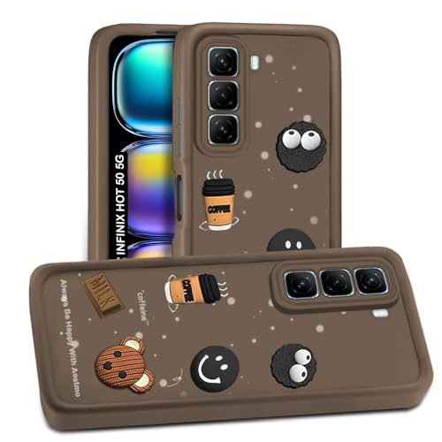 Image of AESTMO Back Case Cover for Infinix Hot 50 5G Cover | Cute Fun Cartoon 3D Ball | Coffee Silicone Case | Full Body Protection | Camera Protection Back Cover for Infinix Hot 50 5G (Brown)