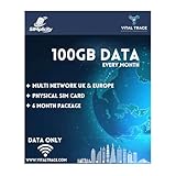 Data only Travel SIM card, Multi Network UK & Europe, Choose from 10GB to 100GB every month, 6 month package (Physical SIM card) (100GB)