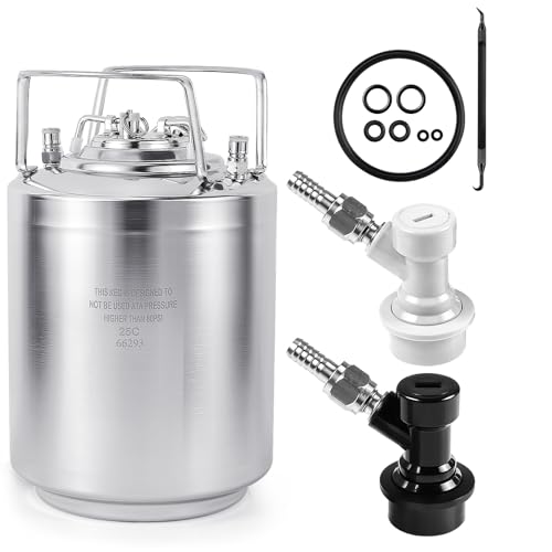 MRbrew New 2.6 Gallon Ball Lock Keg, Stainless Steel Beer Keg with Two Ball Lock Keg Fittings &...