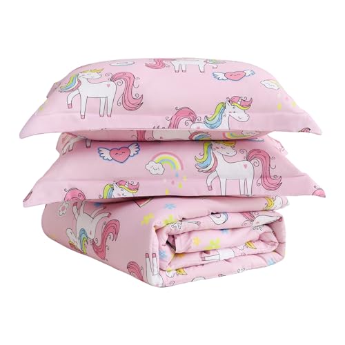 Image of Yibeizi Pink Unicorn Bed Comforter Set for Girls Full Size Bedding