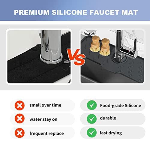 Meiliweser Silicone Sink Splash Guard Faucet Mat With Lock Water Drip Catcher Mat Sink Gadgets-Splash Guard Behind Faucet Drip Catcher For Kitchen, Bathroom,Sink Sponge Holder(Black, 15In X 5.5In) #TOP3