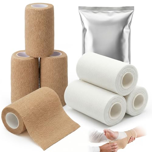 Geiserailie 4 Rolls 3 Inches x 10 yd Unna Boot Bandage Gauze Dressing with Zinc Oxide 4 Rolls 2.95 Inches Self Adhesive Cover Wrap Customized Compression Soft Cast Individually Packaged