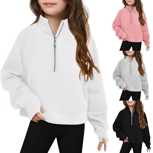 Girls Half Zip Up Oversized Crop Sweatshirt Cute Trendy Pullover Casual Mock Neck Lightweight Fall Winter Sweatshirts