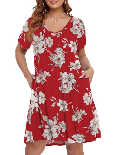 Image of BELAROI Women Casual Summer Dresses Loose Tshirt Beach Sundress V Neck Plus Size Swing Tunic Pockets