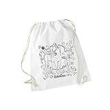 Turnbeutel selbst gestalten: Du kannst den Turnbeutel ganz individuell gestalten mit Textilstiften, Glitzer und auch auswaschbaren Filzstiften.