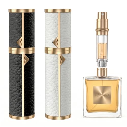 2PCS Perfume Travel Refillable Bottle, Luxury Leather Travel Perfume Atomizer 5ml, TSA Approved Leak-Proof Cologne Sprayer for Men Women, Portable Mini Perfume Bottle for Travel, Daily Use and Gift