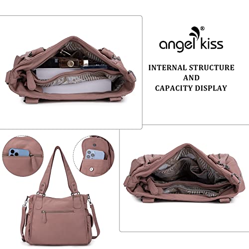 Image of Angel Kiss Handbags for Womens Top-Handle Hobo Purse Roomy Casual Shoulder Bags PU Tote Satchel Purse for Women