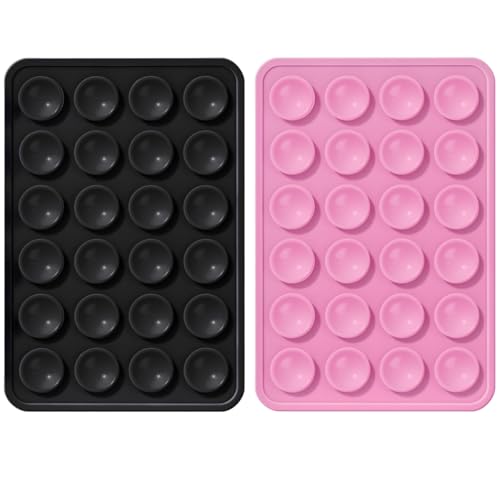 Image of Suction Phone Case, Phone Suction Sticker, Silicone Anti-Slip Silicone Multipurpose Hands-Free Sticky Pads Grip, Videos Mirror Shower (Black & Pink)