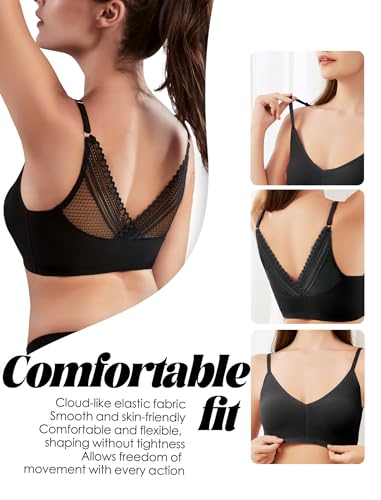 Image of Livona Lace Bralette for Women - Comfort Sports Bra Wireless Padded Bralette with Support Workout Tops Cami Crop S-XXL