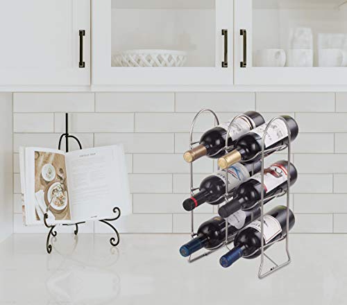 Buruis 6 Bottle Countertop Wine Rack -Free-Standing Wine Holder for Red White Wine Storage - Foldable Space Saver Metal Wine Rack Water Bottle Holder (Silver)
