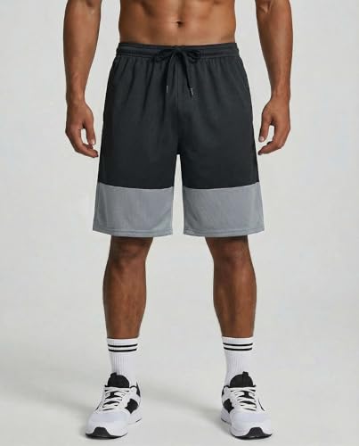 Image of Real Essentials 5 Pack: Men's 9 inch Mesh Shorts - Athletic Gym, Workout, Basketball, Running, Casual Lounge Activewear Pockets