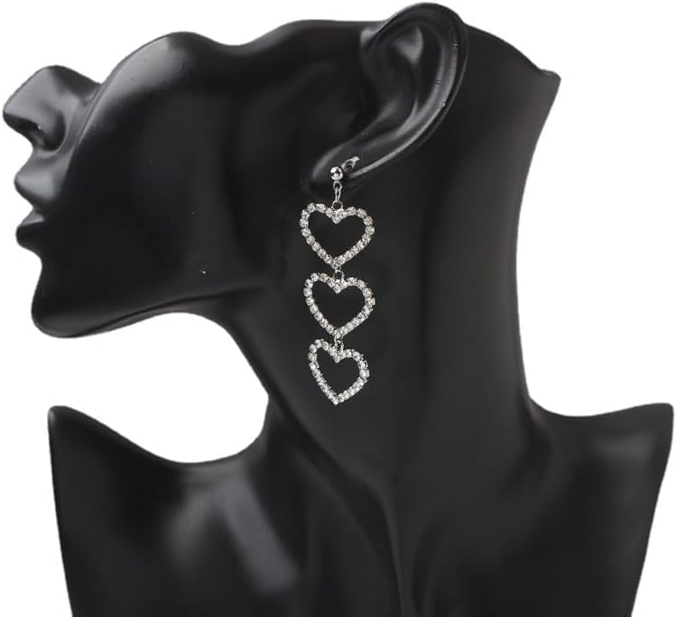 ONLYJUMP Silver Rhinestone Tassel Earrings for Women Dainty Fashion Crystal Heart Earrings Sparkly Chandelier Fringe Earring Crystal Earrings - Image 4