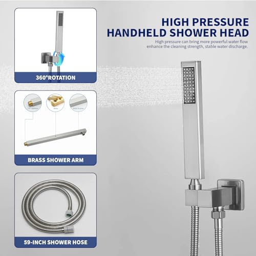 Sistema de ducha para baño BWE de 10 pulgadas, montado en pared, acabado níquel cepillado, con cabeza de ducha lluvia y mano, válvula equilibradora de presión, placa escocesa, para hotel y centro de baño miniatura 4