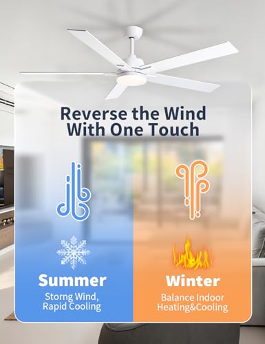 Image of Rayqueen 60 Inch White Ceiling Fans with Lights and Remote,Includes Downrod