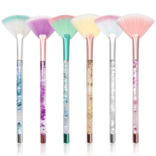 Facial Fan Brush Set with Pouch (Colorful) 6-Piece Colorful Fan Brush Set for Facial Masks with Glitter Quicksand Handles