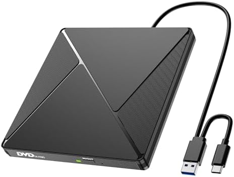 Umaniy Externes CD DVD Laufwerk, USB 3.0 & USB-C CD/DVD Laufwerk Extern, CD DVD +/-RW ROM Brenner Optical External DVD Drive für Laptop, PC, Desktop, MacBook, iMac, Windows 11/10/8