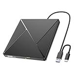 Lecteur CD/DVD Externe pour PC, USB 3.0 et USB-C Graveur DVD Externe Optique Portable CD/DVD -/+RW Drive, Mince DVD Player Transmission Rapide Câble USB Intégrée pour Windows/MacOS/Laptop/Desktops
