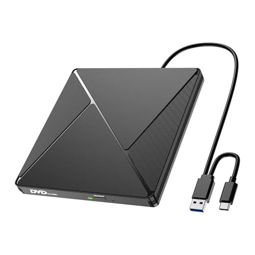 Lecteur CD/DVD Externe pour PC, USB 3.0 et USB-C Graveur DVD Externe Optique Portable CD/DVD -/+RW Drive, Mince DVD Player Transmission Rapide Câble USB Intégrée pour Windows/MacOS/Laptop/Desktops