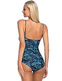 RELLECIGA Women's Tummy Control One Piece Swimsuit Bandeau Strapless Ruched Bathing Suits(Blue Leaf,3X-Large)