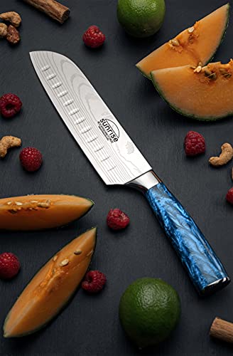 Rockingham Forge Sunrise Collection 7” Santoku Japanese Chef’s Kitchen Knife, Premium Stainless Steel with Ergonomic Resin Handles, Sapphire, RF-2105BL - Image 2