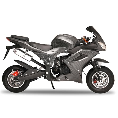 49cc 4Stroke Pocket Rocket Motorcycle Mini Gas Motorbike with Front & Rear Disc Brakes Dual Headlights Racing Max Speed 25 MPH for Teens Black