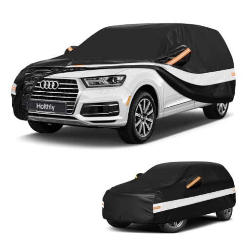 Image of 10 Layers SUV Car Cover Custom Fit for Audi Q7 (2005-2026), Waterproof All Weather for Automobiles, Outdoor Full Cover Sun Dust Rain Protection with Cotton. Black