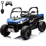 NEWQIDA 24V Kids Electric Car Side by Side UTV with Dump Bed, 2 Seater Ride On Car for Kids with Remote Control Ride on Dump Truck for Boys Girl, Extra Shovel, 4X75W Motors, Music, Up to 5 MPH, Blue