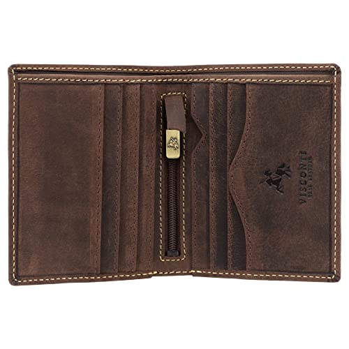 Visconti Hunter 705 Distressed Leather Slim Bifold Card Holder Wallet (Oil Brown)