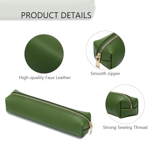 Image of Faux Leather Color Pencil Case Multifuncional and Simple with Zipper for School (Green,Faux Leather)