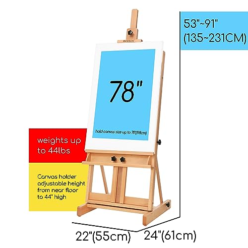 MEEDEN Large H-Frame Easel, Easel Stand for Paintings, Painting Easels, Easel Stand for Display, Solid Beechwood Wooden Easels for Painting Canvas, Holds Canvases Up to 78", Natural Color