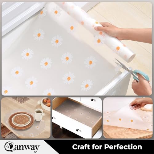 Image of CANWAY (45cm x 10M) Food Grade Non-Slip Drawer & Shelf Mat | Waterproof, Washable Shelf Liner for Kitchen Cabinets, Cupboards, Fridge & Bathroom Shelves | White-Flower