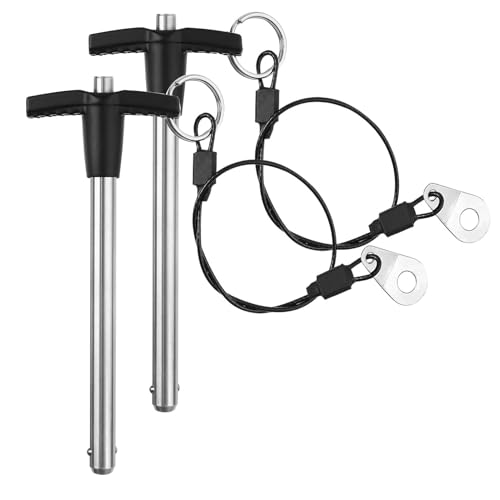 ZOWZEA 2 Pack T Handle Quick Release Pin 5/16 Inch Diameter ,Stainless Steel Ball Locking Pin with Push Button Lanyard Cable Usable Length 3.15"(8*80mm)