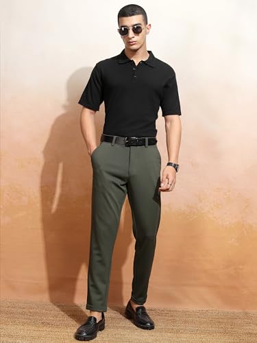 Image of Highlander Men's Slim Fit Formal Trousers | Ankle Length | Smart Chinos for Men | Comfortable Fabric for Daily Work & Formal Occasions