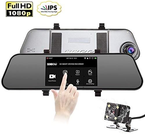 On Dash Cameras Full HD, Sendowtek Dual Mirror Dash Camera 1920x1080P Front and Rear Dash Cam 5 Inch IPS Touch Screen Dashboard Camera with 150° Wide Angle, Night Vision, G-Sensor, Loop Recording